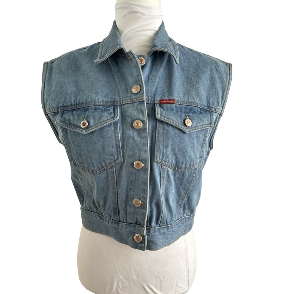 90's  Vintage Cropped Soho Compagnie Denim Stone Wash Jean Vest I M